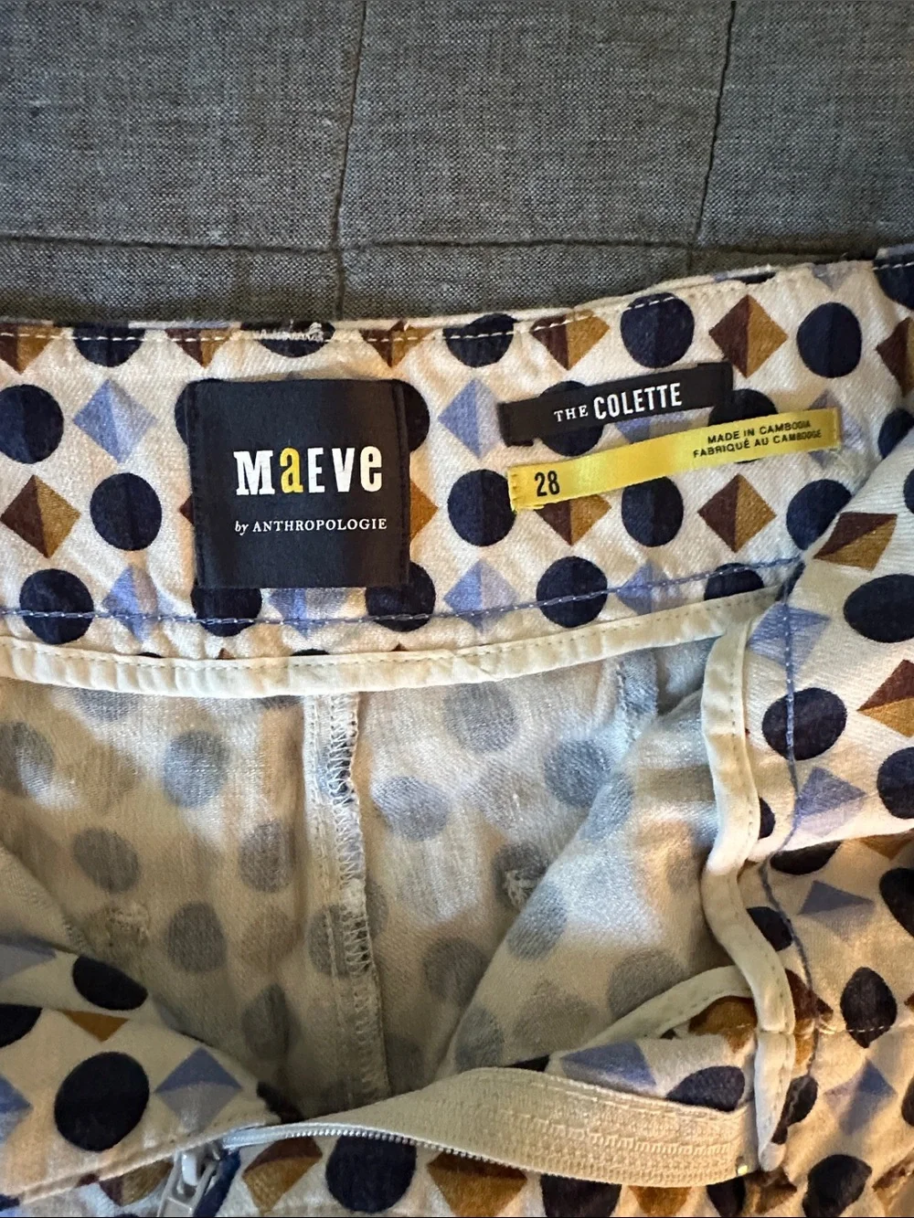 Anthropologie Geometric Dot Print Shorts in Navy, Brown & Cream - Picture 2 of 3